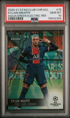 2020-21 Stadium Club Chrome Kylian Mbappe #75 Aqua/Green Electric /150 PSA 10