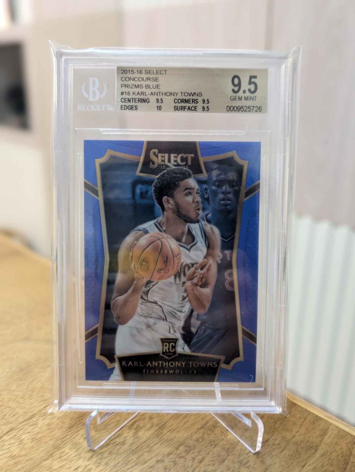 2015-16 Select Karl-Anthony Towns BLUE Prizm Rookie /249 BGS 9.5 GEM MINT RC