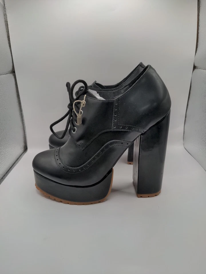 Nuevos Botines Jeffrey Campbell Pomeroy Cuero Negro Tacones Brogue Talla 9.5 Foto 3 de 4