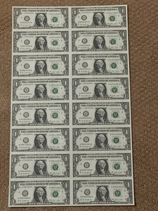 2009 $1 Federal Reserve Note Uncut Sheet - 16 Notes, Uncertified