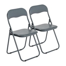 2x Padded Folding Chairs Easy Store Metal Frame Office Bedroom Seating Grey