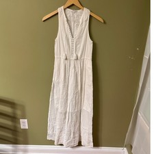 Madewell White Cotton Crochet V Neck Tassel Maxi Dress Sz 0 Boho Cottagecore