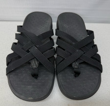 VIONIC Tia Womens 7 Black Strappy Synthetic Orthodic Flip Flops Sandals