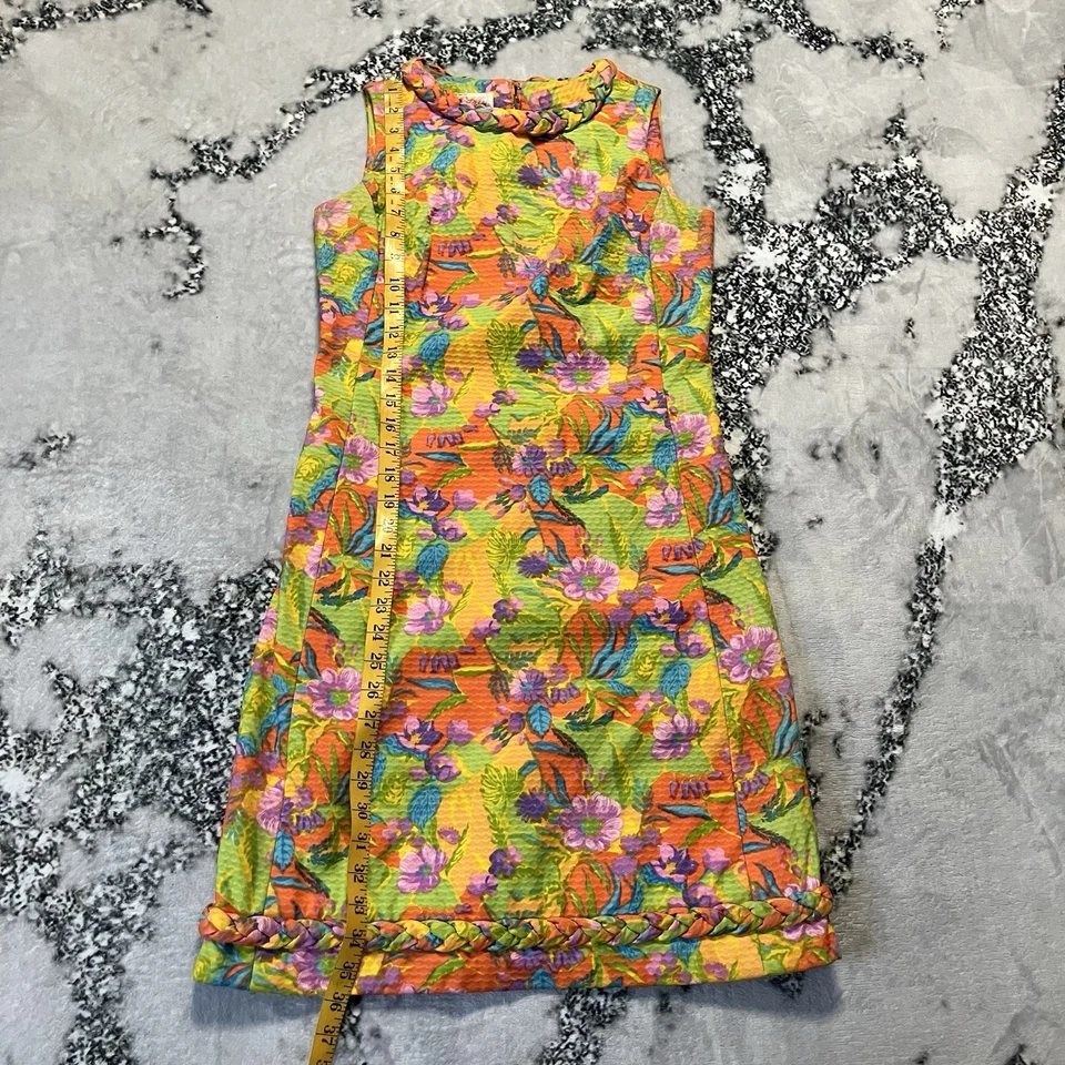 Vestido De Colección Años 60 The Lilly Pulitzer Para Mujer Cambio Colorido Audaz Detalle de Borde Trenzado Foto 4 de 4