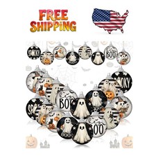 16 Pcs Ghost  Pumpkin Halloween Ornaments Set - Spooky Mini Hanging Decorations