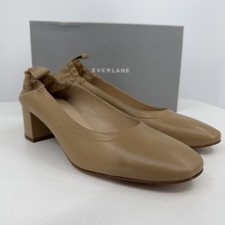 Everlane Italian Leather Day Heel Light Taupe 8.5 Women's Elastic Back Comfort