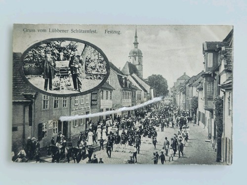 Postcard Lübben Brandenburg greeting from the Lübben shooting festival used 1912