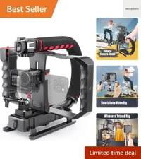 Camera Handheld Stabilizer with Smartphone Video Cage Rig, Triple Cold-Shoe H...