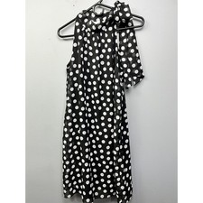 Dressbarn Dress Womens Size 6 Black White Polka-dots Lined Tie neck sleeveless