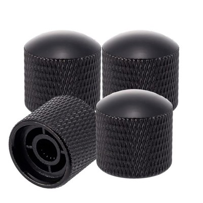 Swhmc 4Pcs Black Metal Guitar Knobs for Electric Bass - Dome Control
