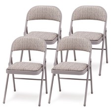 MECO Sudden Comfort Metal Fabric Padded Folding Chair, Gray 4 Pack  Open Box 