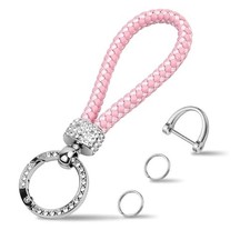 for Luxurious Leather Braided Car Keychain with Rhinestones - Silver-pink