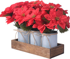 Poinsettia Flowers Artificial Christmas Decorations   3 Pack Red Poinsettias in