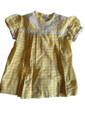 Mary Jane Baby Girl Gingham Yellow and Lace Vintage Dress 12 Months READ