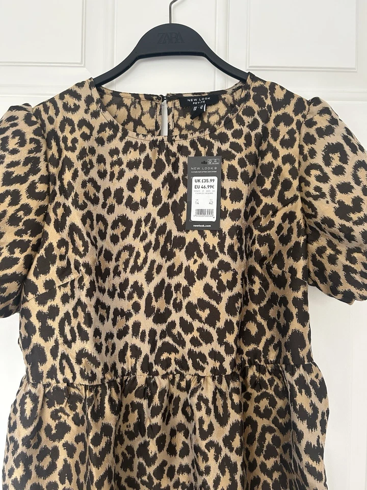 BNWT NEW LOOK PETITE BROWN LEOPARD PRINT JACQUARD DRESS SIZE 14 - Image 4 of 4