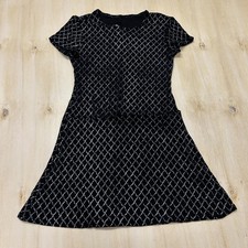 Vintage All That Jazz Dress Womens Medium Black Glitter Short Sleeve Fit Flare