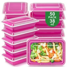 50 Pack Meal Prep Containers with Lids 38oz - BPA-Free, Reusable, Leakproof F...