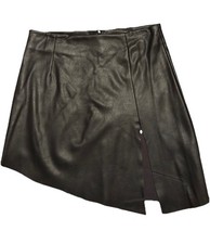 Forever 21 Black Faux Leather Asymmetrical Mini Skirt With Slit Sz S