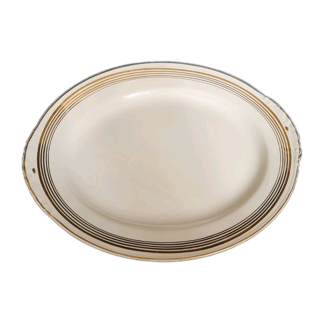 Oval Platter & Serving Dish Homer Laughlin Eggshell Nautilus Wht Gold Trim 1944