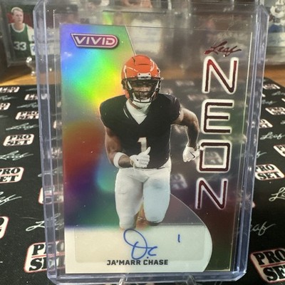 2025 Leaf Vivid Football Ja'Marr Chase NEON Acetate Auto Red Foil