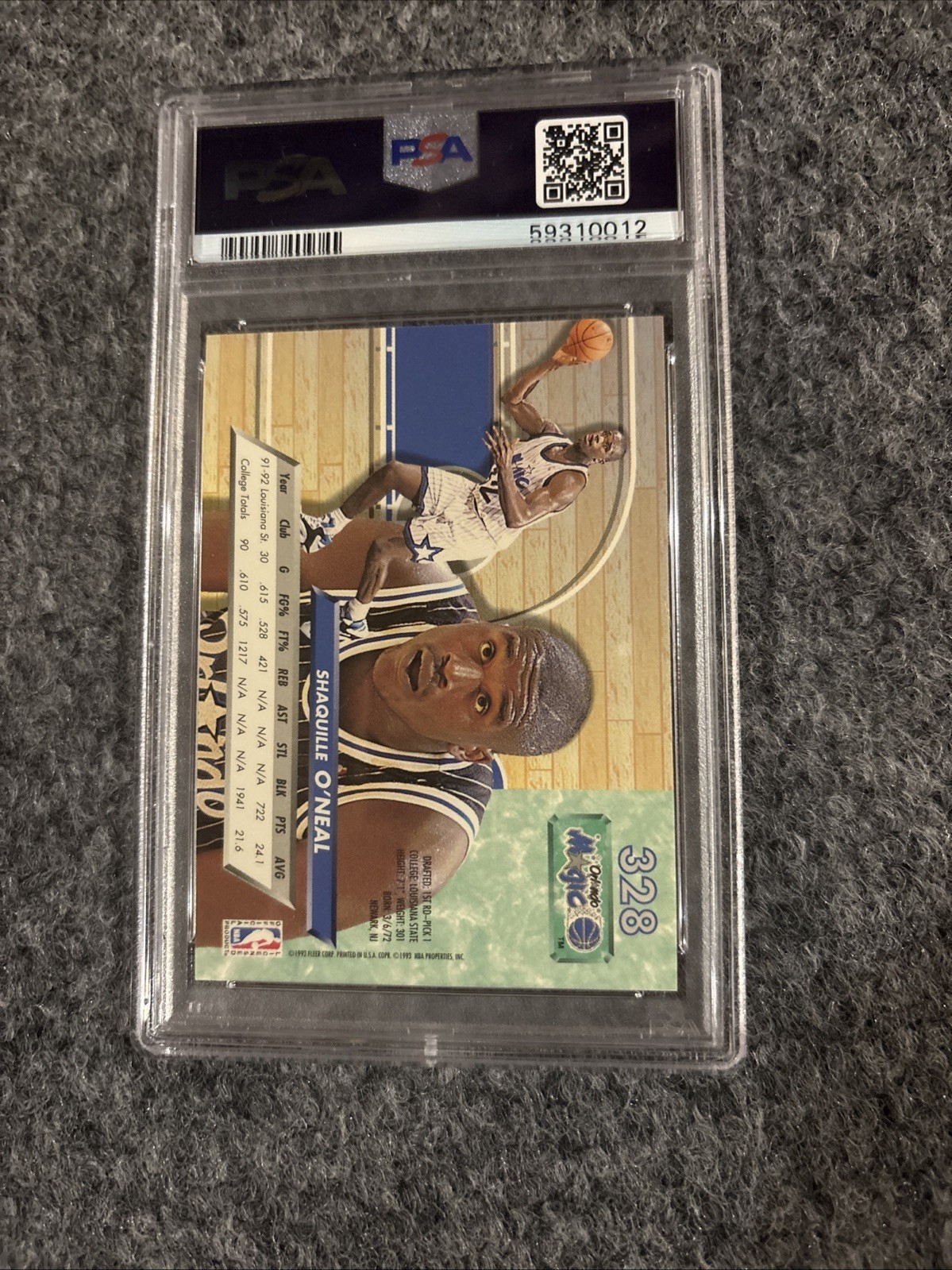 1992-93 Fleer Ultra - Shaquille O'Neal #328 (RC) PSA 8 view 6
