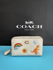 NWT Coach Essential Small Zip Around Card Case W/Sticker Print Brass/Chalk Multi