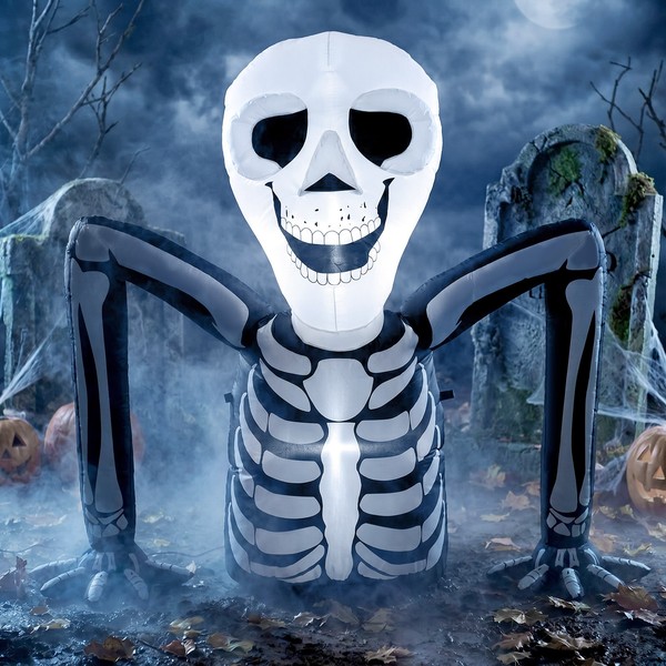 Aufblasbares Halloween-Skelett Aus Dem Boden Kriechend Mit Led-Lichtern-image