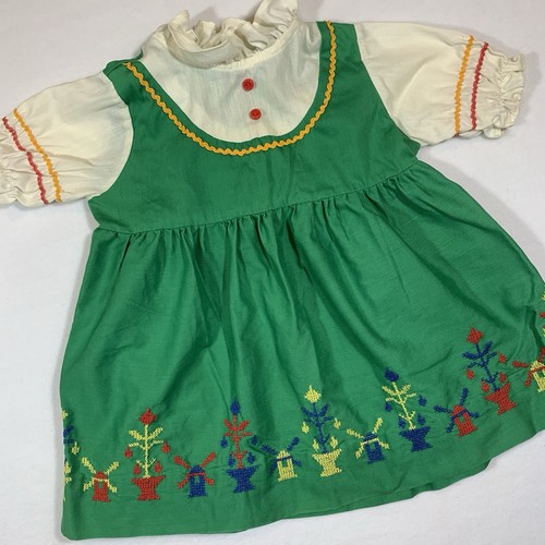 Vintage Infant Dress Girl Baby Dutch Style Windmill Folk Storybook Peasant 70's