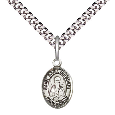 Small Pewter Saint Basil the Great Medal Pendant 24'' Endless Chain Necklace
