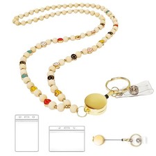 Retractable Wood Beaded Lanyards for Id Badges Holder, Teacher Breakaway Lany...