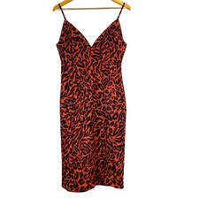 DO+BE Orange Leopard Print V-Neck Midi Sheath Dress NWT Large Stretch Sexy Party