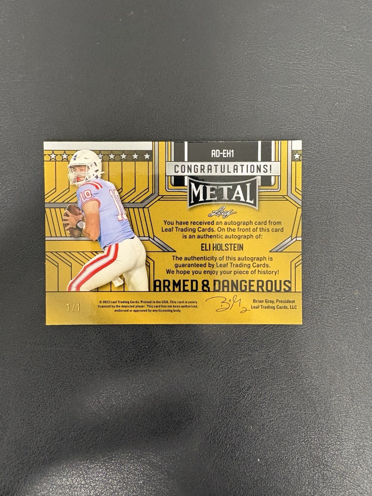 2023 Leaf Metal Football Eli Holstein Tie die Pulsar 1/1 Auto # ad-eh1, X-3 view 2