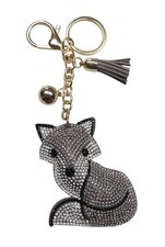 Bijou de Sac, Porte-clés renard Strass Cristal  gris et Blanc.