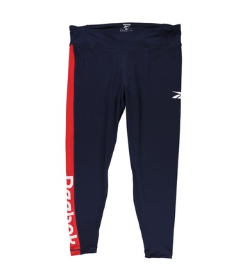 Reebok Womens Two Tone Logo Compression Athletic Pants, Blue, Plus Size, 2X