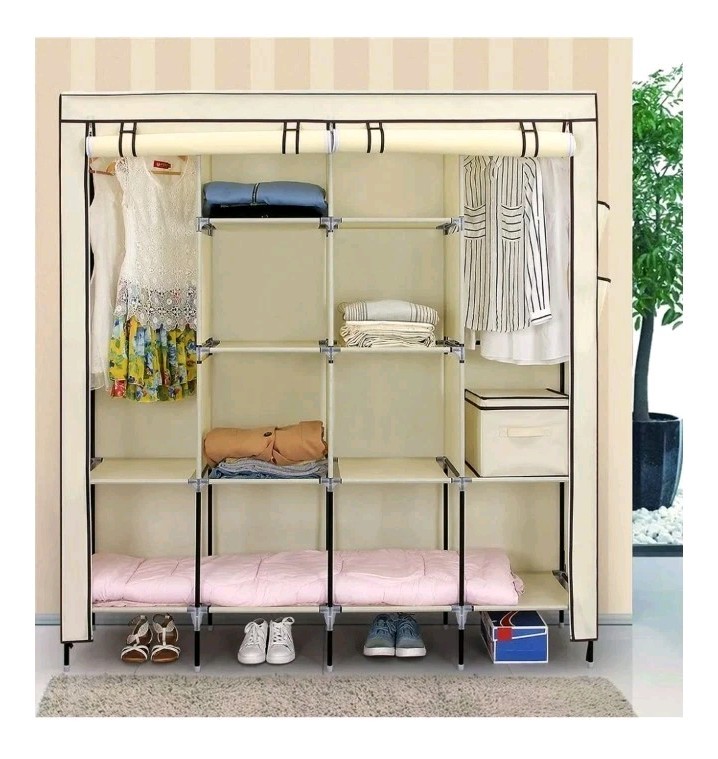 67 Inch Wardrobe Armoire Closet Clothes Storage Rack Beige
