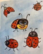 Biglietto auguri originale dipinto a mano con busta coccinelle - spedizione gratuita 