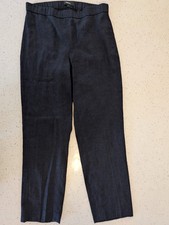 Theory Basic Pull On Pants Womens 2 Navy  Linen Blend Straight Leg Casual Office