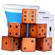 3.5" Giant Wooden Yard Dice Set - Large Lawn Yatzee with Scoreboard - Outdoor