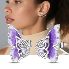 PANDACH 925 Sterling Silver Enamel Butterfly Studs Women Girls Earrings Gifts
