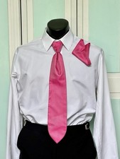 Fuchsia Hot Pink Tie Wedding Prom Tuxedo Herringbone Pre Tied clip Pocket Square