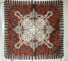 NWT JSC Pavlovo Posad Shawl Factory Wool Paisley Scarf 34" x 34"by Zhukova Elena
