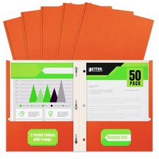 Orange Paper 2 Pocket Folders with Prongs, 50 Pack, Matte Texture, Letter Siz...