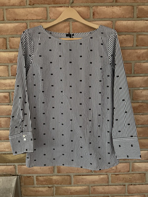 NWOT Talbots Size Large Blouse Top Long Sleeve Black/White Polka Dots & Stripes
