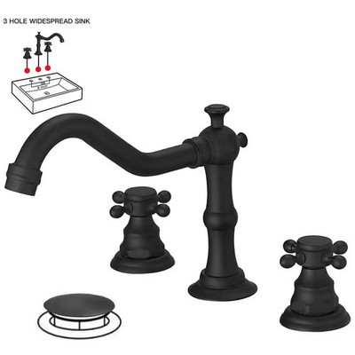 BWE 8 in. Widespread 2-Handle 3-Hole Bathroom Faucet with Drain Kit Matte Black
