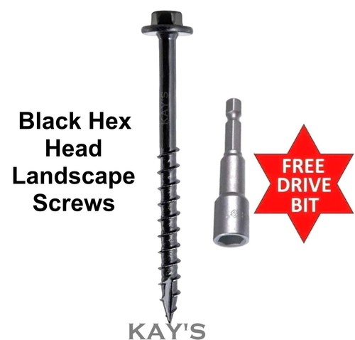 BLACK 100mm HEX HEAD LANDSCAPE SCREWS SLEEPER DECKING TIMBERFIX + FREE DRIVE BIT - 第 1/4 張圖片