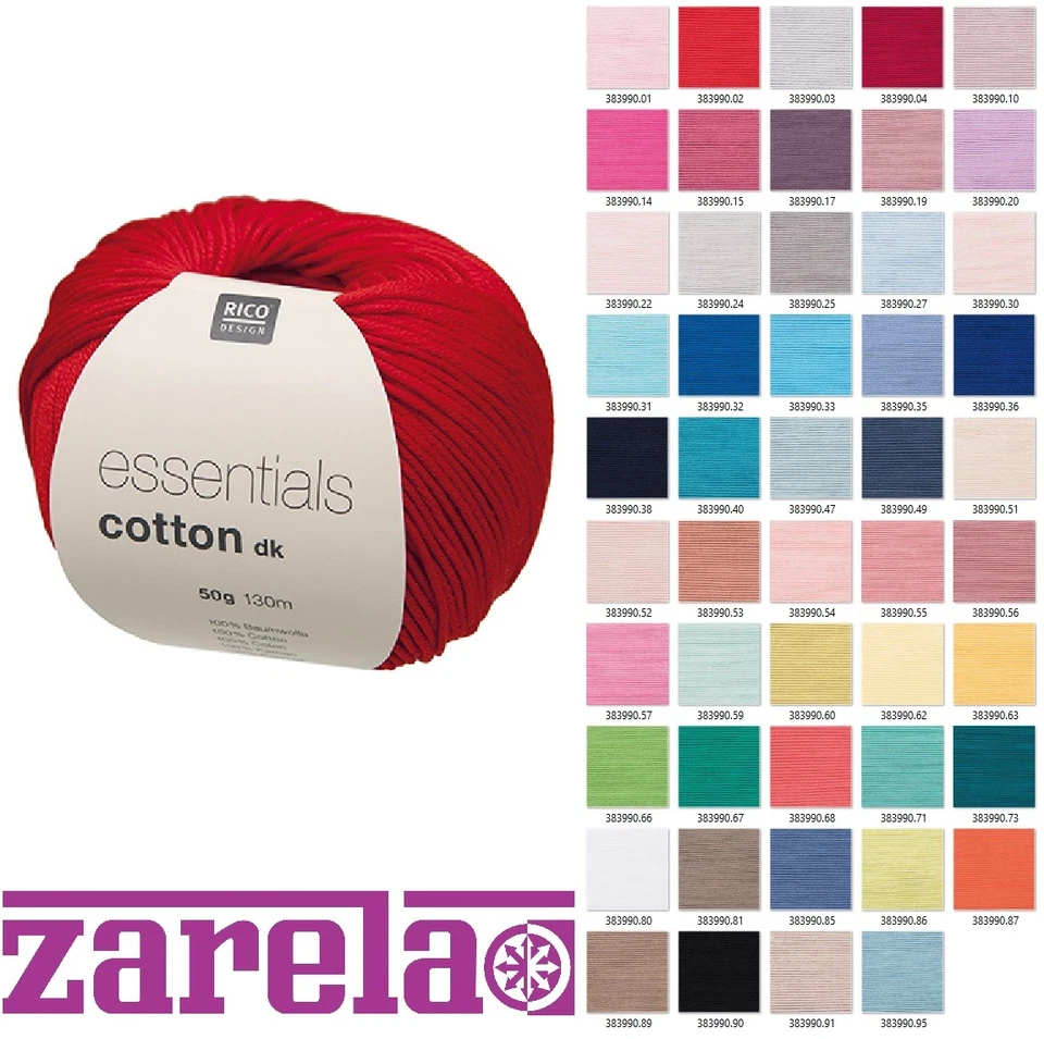 RICO DESIGN ESSENTIALS COTTON DK DOUBLE KNITTING YARN - 50g - ***ALL COLOURS***