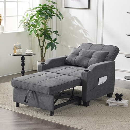 Adjustable 3-in-1 Sleeper Sofa Bed Pull Out Chair with USB Port & Cup Holder - Picture 23 of 27