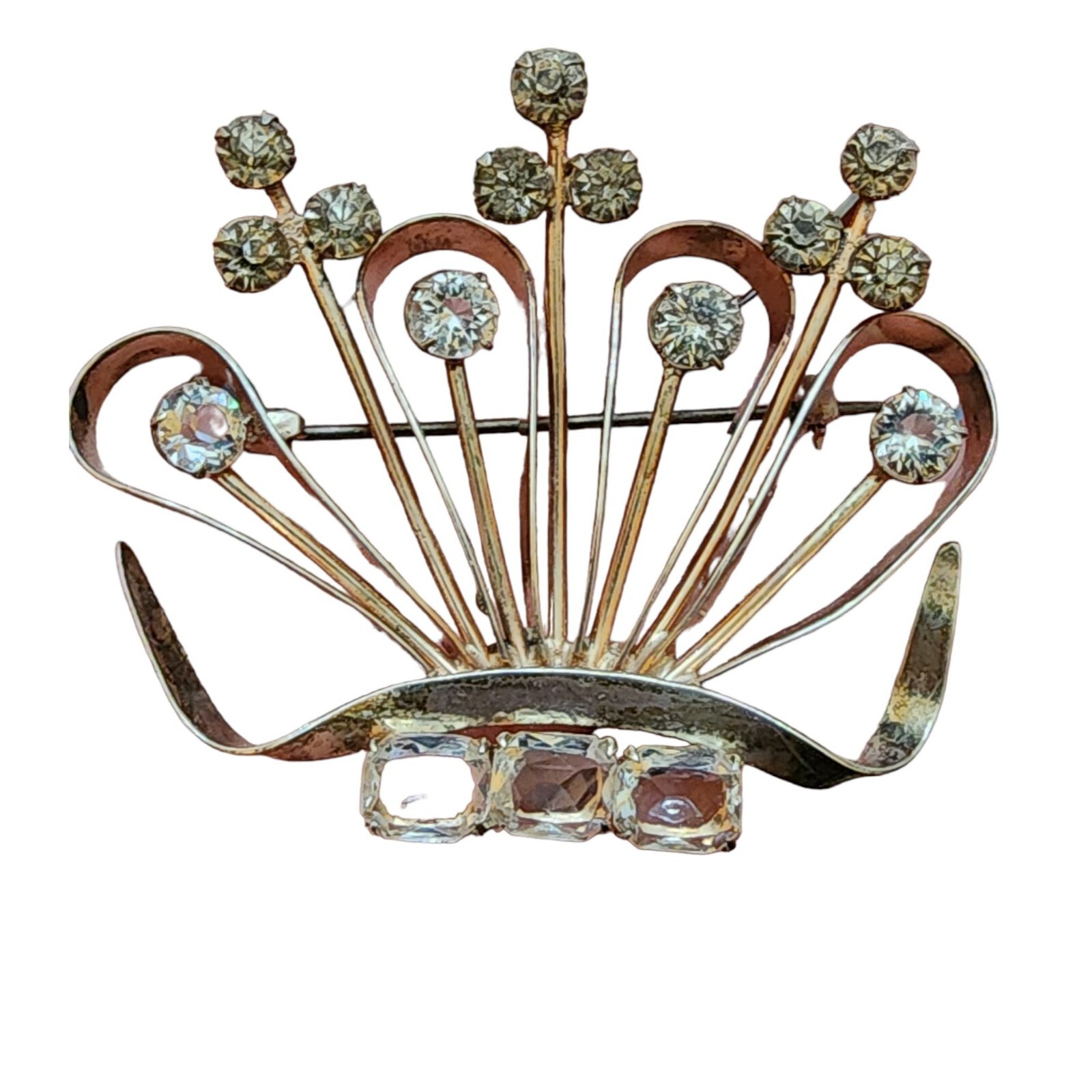 Signed Sterling Vintage Jeweled Crown Brooch (A1897) Gem