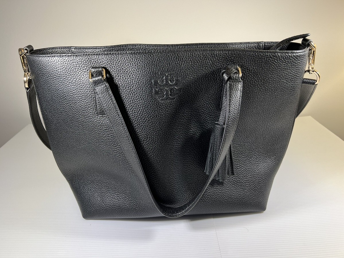 EUC TORY BURCH Large Zip Tote Black Leather Bag | eBay