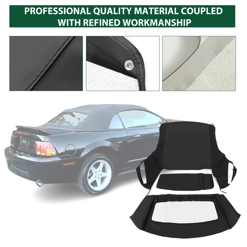 Ford Mustang Convertible 1994 1995-2003 2004 techo blando con ventana plástico negro Foto 4 de 4